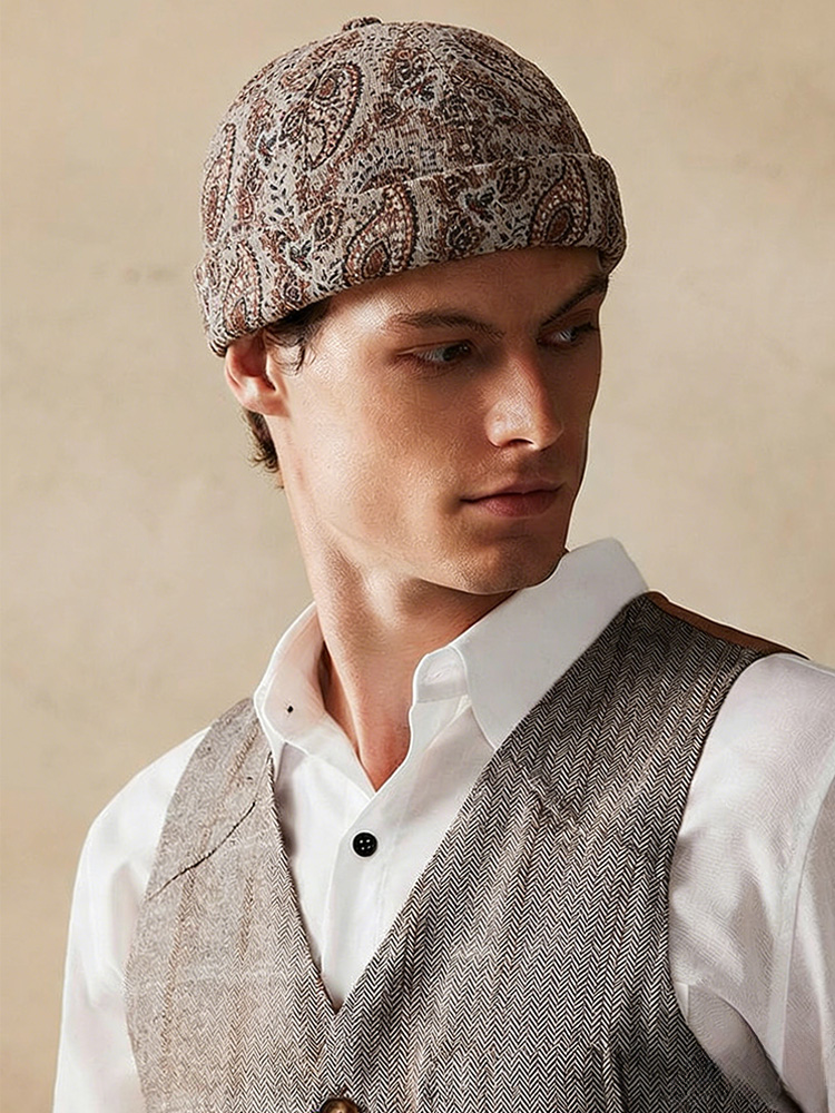 Vintage Paisley Print Brimless Cap