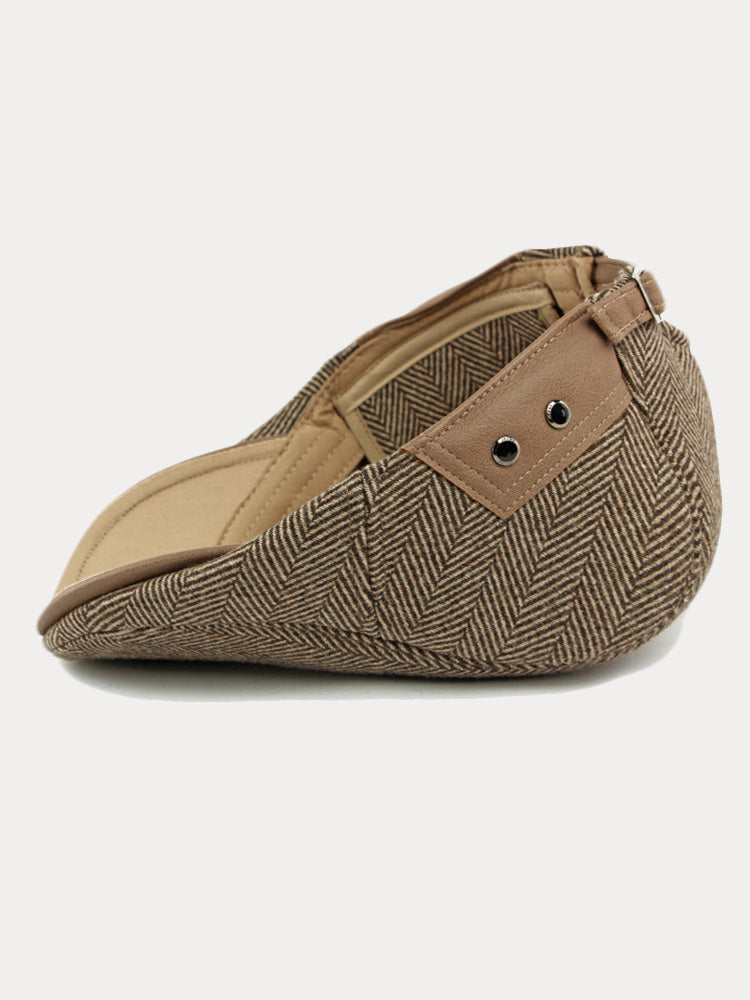 Outdoor Herringbone Ear Protection Warm Flat Cap