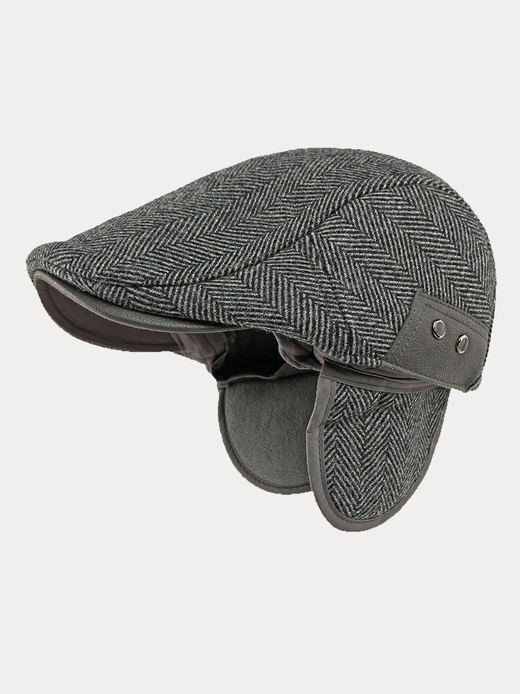 Outdoor Herringbone Ear Protection Warm Flat Cap