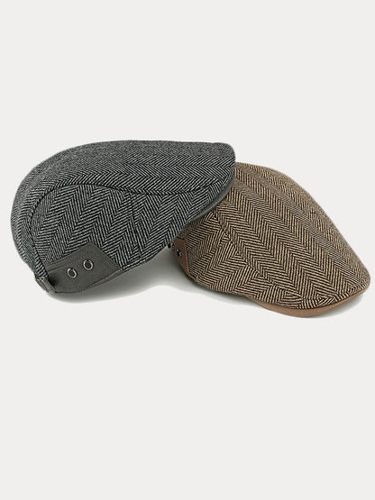Outdoor Herringbone Ear Protection Warm Flat Cap