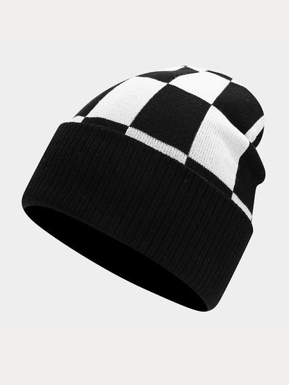 Cozy Checked Beanie Hat Scarf Gloves 3-in-1 Set