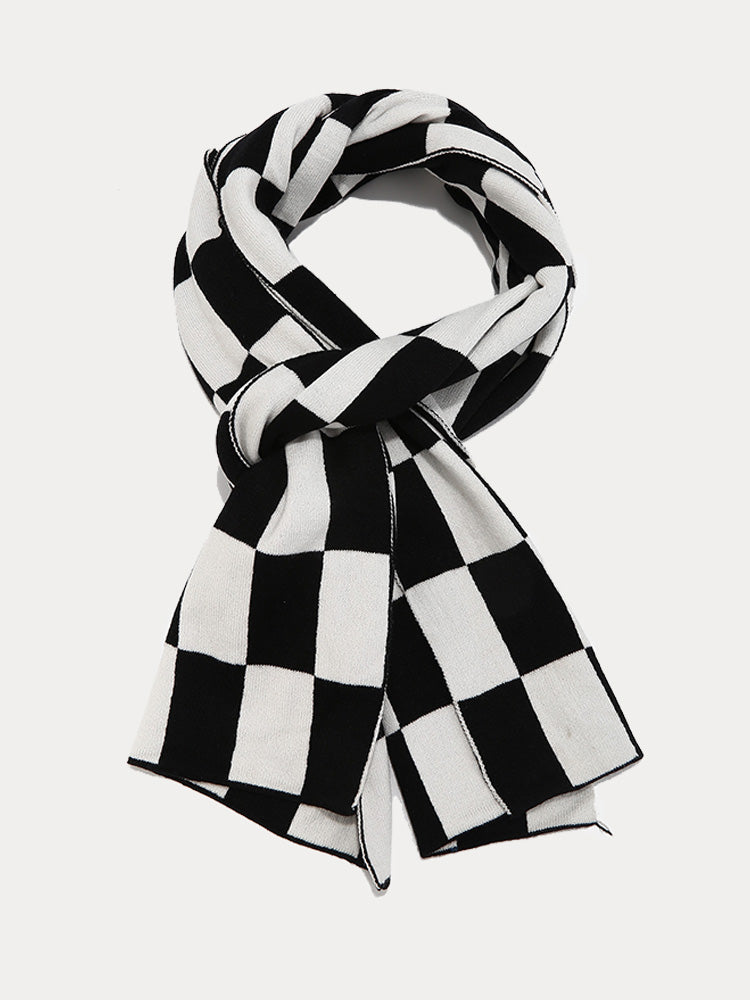 Cozy Checked Beanie Hat Scarf Gloves 3-in-1 Set