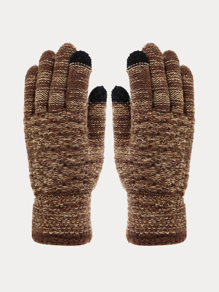 Two-Tone Knit Gloves Beanie Scarf 3-in-1 Set