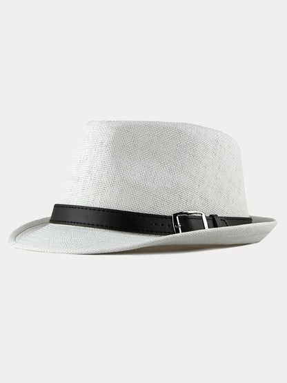 Stylish Buckled Leather Strap Fedora Hat