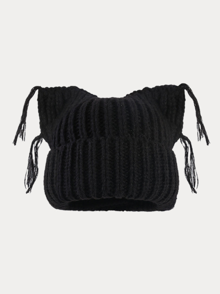 Unique Cats Ear Tassels Knit Beanie