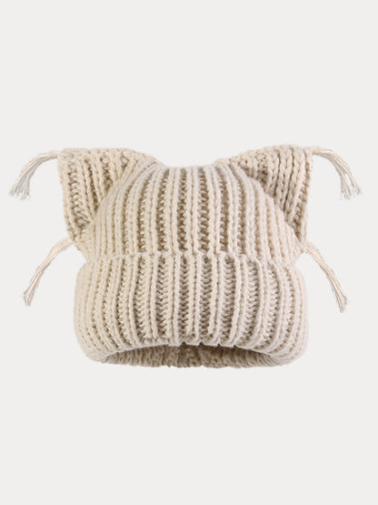 Unique Cats Ear Tassels Knit Beanie