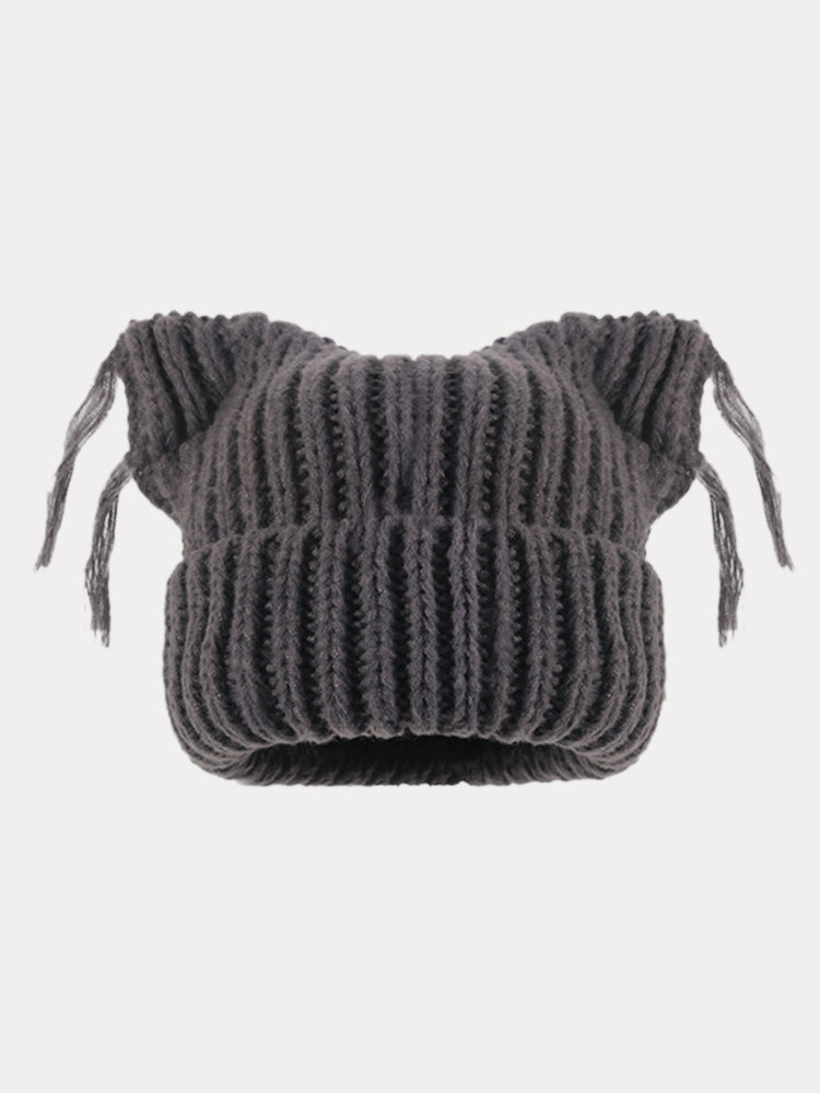 Unique Cats Ear Tassels Knit Beanie