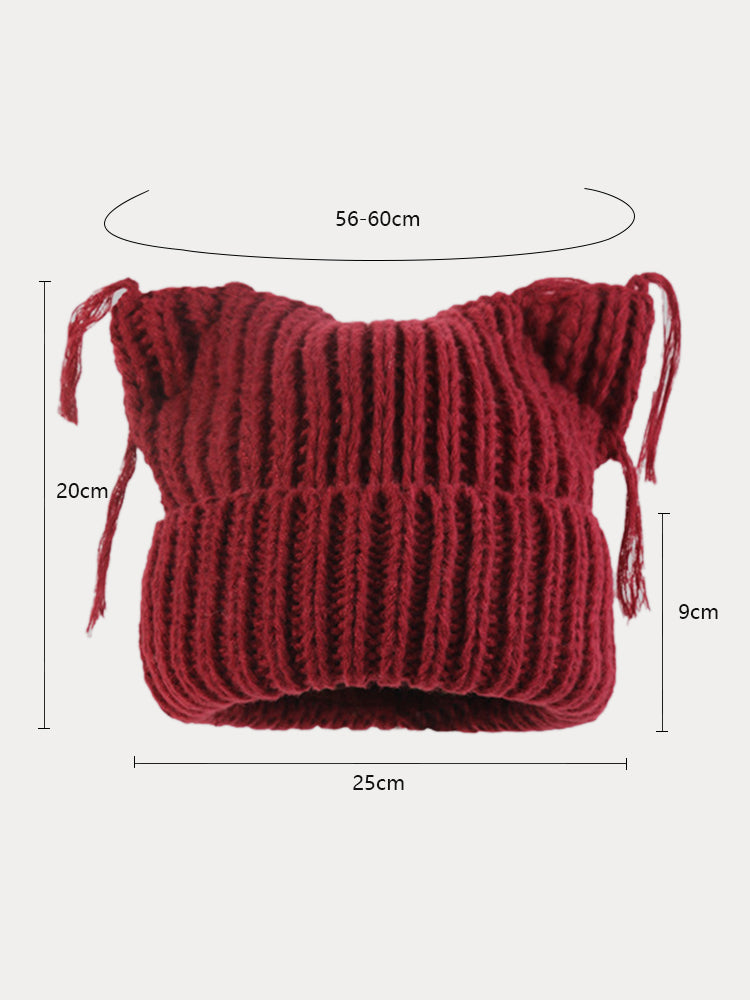 Unique Cats Ear Tassels Knit Beanie