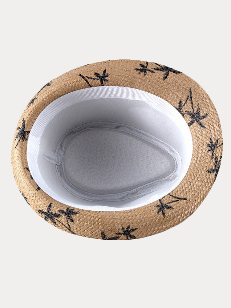 Vacation Coconut Tree Print Woven Straw Fedora Hat