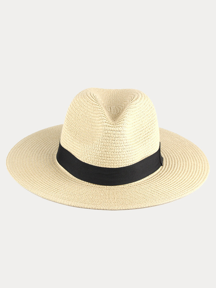 Wide Brim Sun Protection Woven Straw Fedora Hat