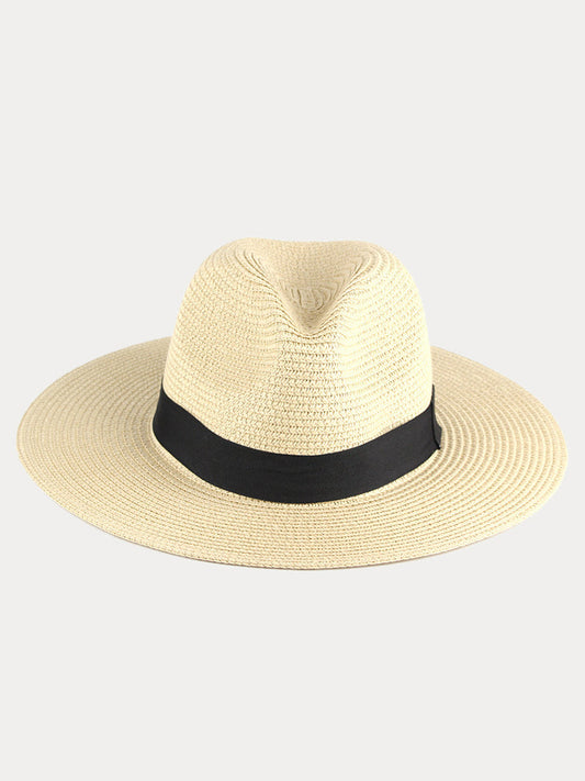Wide Brim Sun Protection Woven Straw Fedora Hat