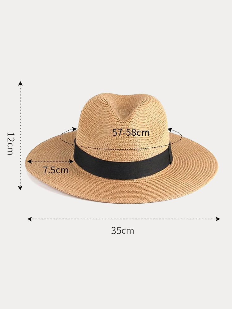 Wide Brim Sun Protection Woven Straw Fedora Hat