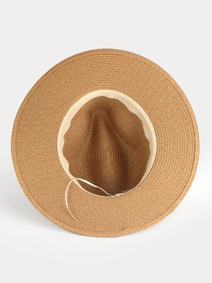 Wide Brim Sun Protection Woven Straw Fedora Hat