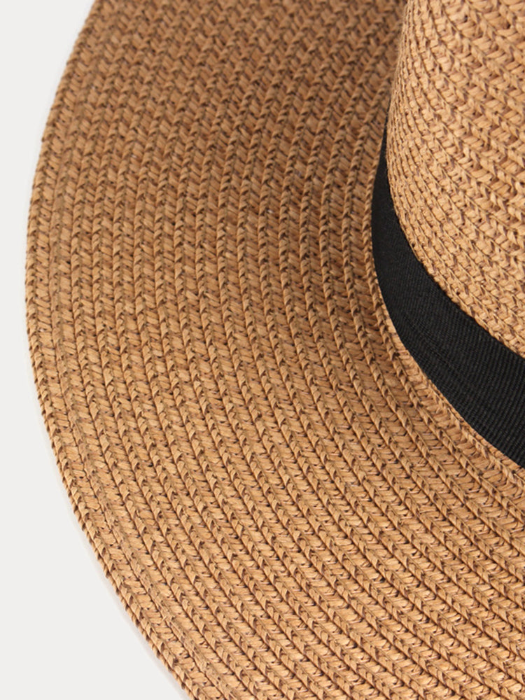 Wide Brim Sun Protection Woven Straw Fedora Hat