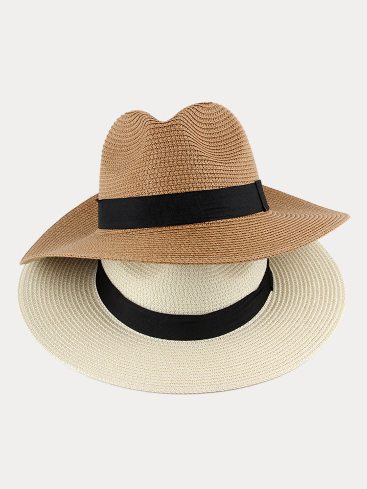 Wide Brim Sun Protection Woven Straw Fedora Hat