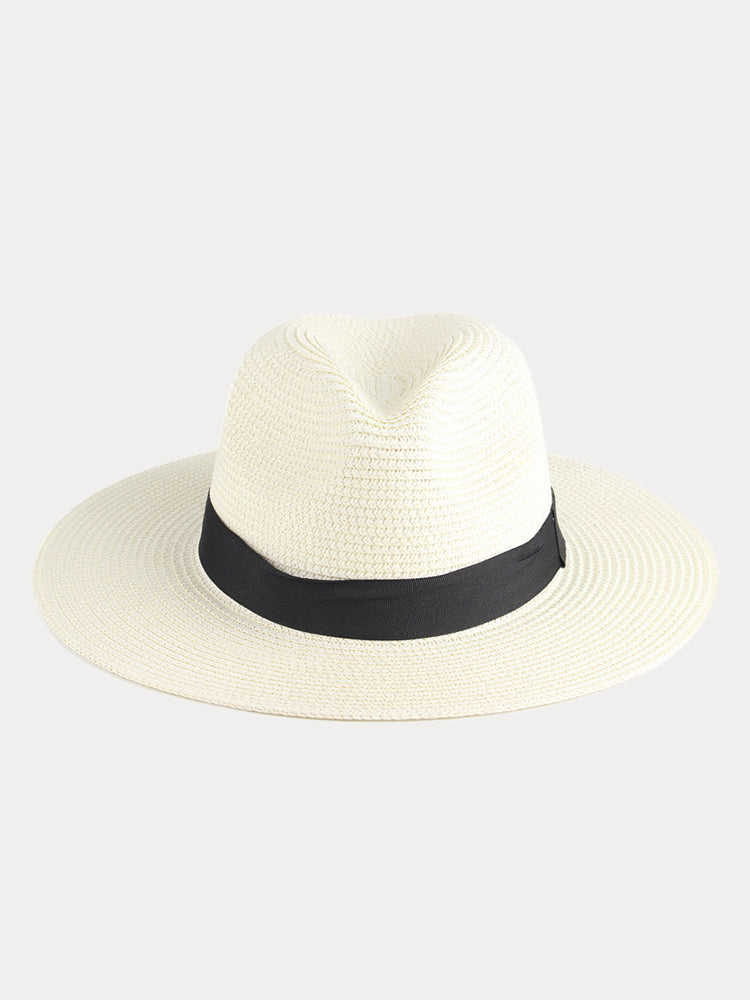 Wide Brim Sun Protection Woven Straw Fedora Hat