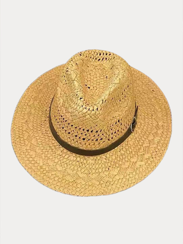 Classic Wide Brim Woven Straw Fedora Hat