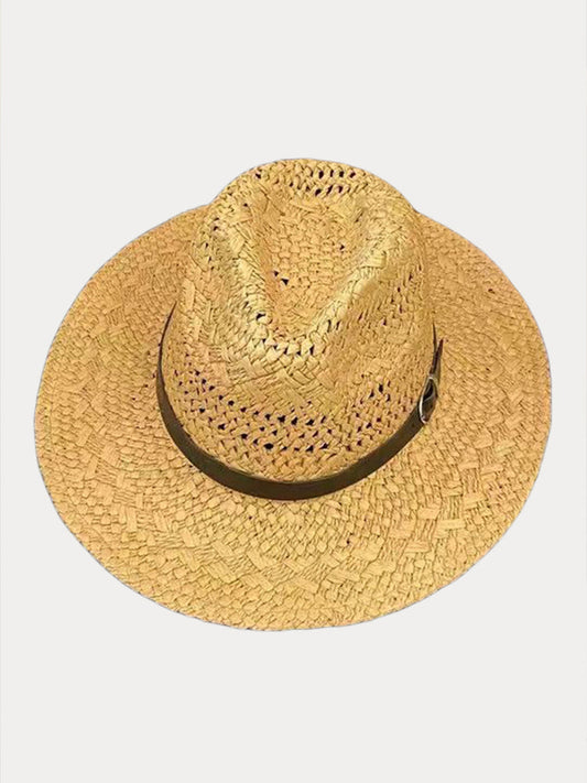 Classic Wide Brim Woven Straw Fedora Hat
