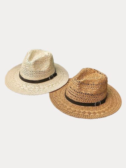 Classic Wide Brim Woven Straw Fedora Hat