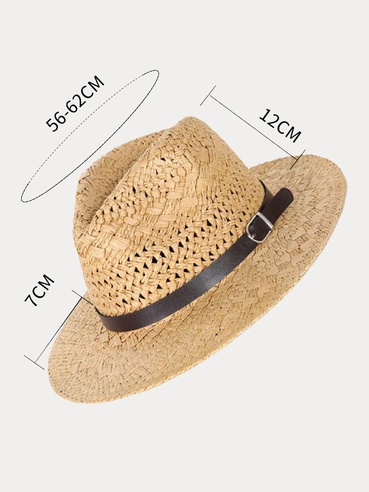 Classic Wide Brim Woven Straw Fedora Hat