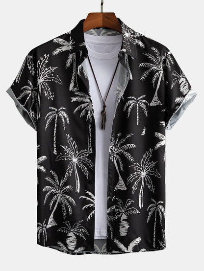 Palm Tree Print Button-Up Shirt & Swim Shorts