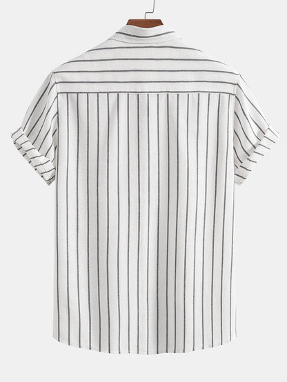 Cotton Blend Striped Button-Up Shirt
