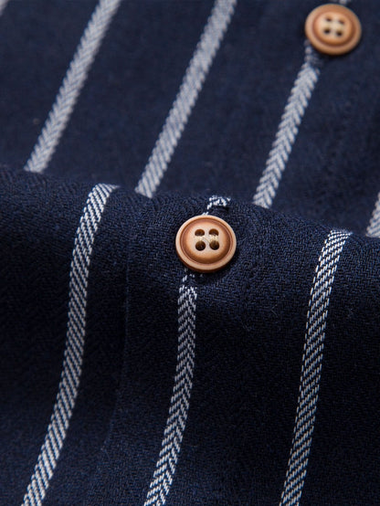 Cotton Blend Striped Button-Up Shirt