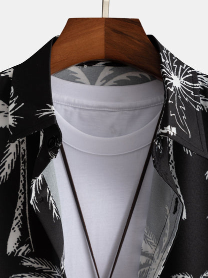 Palm Tree Print Button-Up Shirt & Swim Shorts