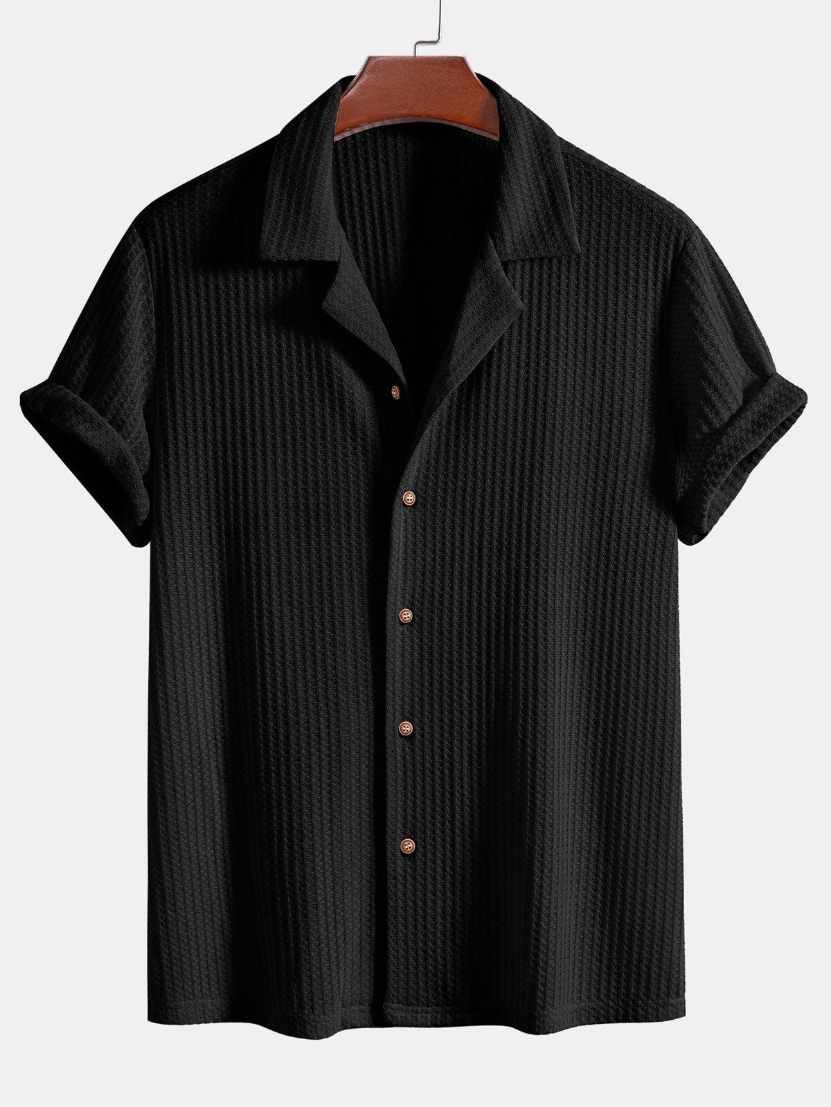 Short Sleeve Knit Waffle Cuban Shirt & Straight Linen Pants