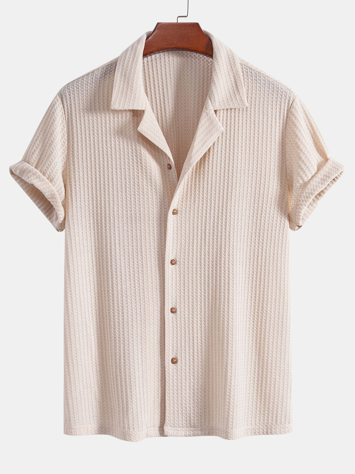 Short Sleeve Knit Waffle Cuban Shirt & Straight Linen Pants
