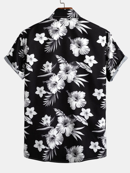 Tropical Floral Print Button-Up Shirt & Swim Shorts