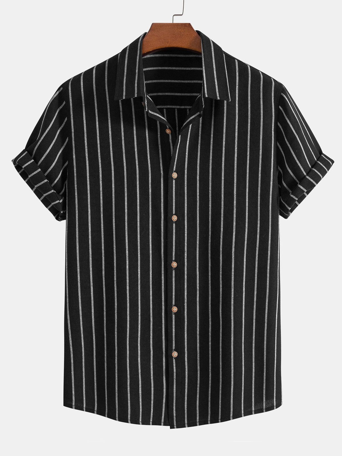 Cotton Blend Striped Button-Up Shirt