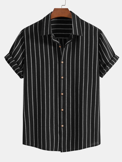 Cotton Blend Striped Button-Up Shirt