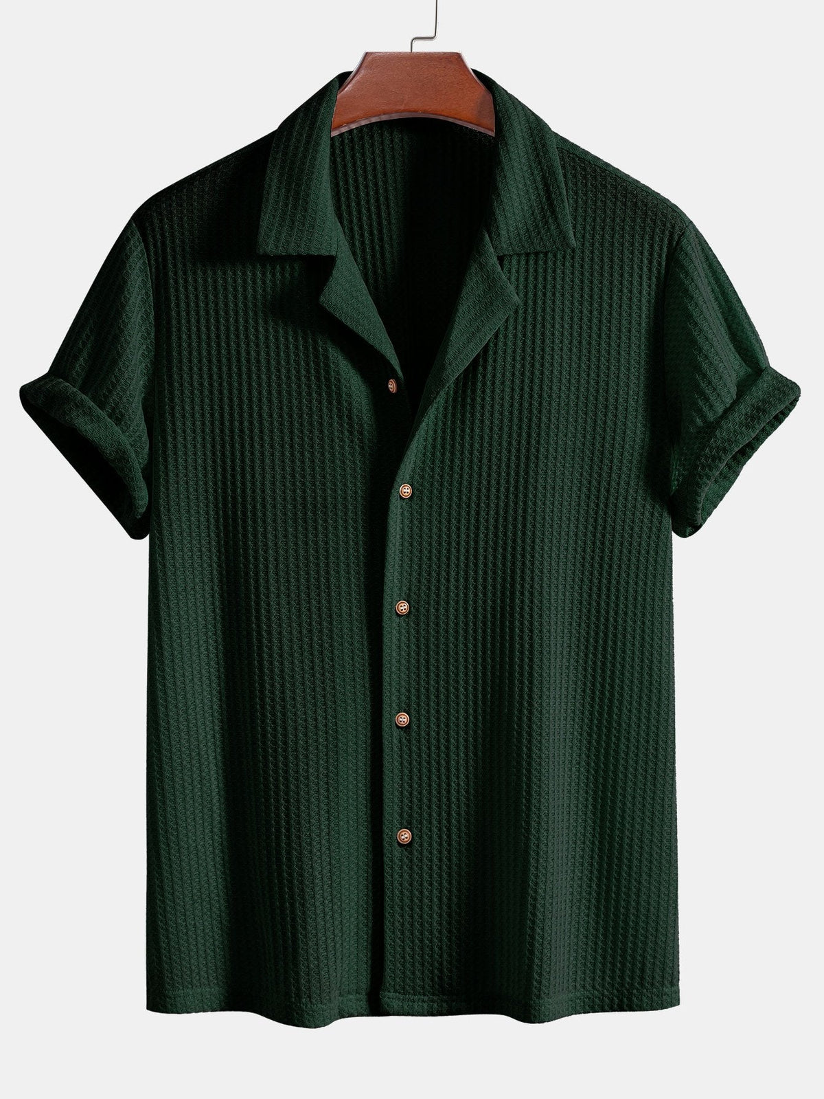 Short Sleeve Knit Waffle Cuban Shirt & Straight Linen Pants