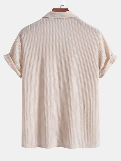 Short Sleeve Knit Waffle Cuban Shirt & Straight Linen Pants