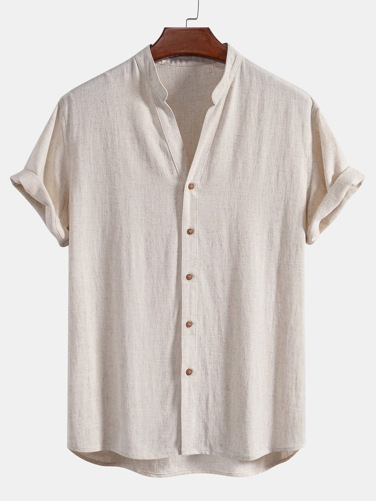 V-Neck Linen-Rayon Blend Shirt & Straight-Leg Linen Pants