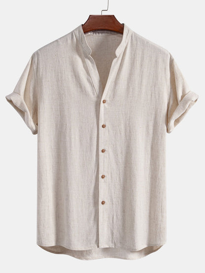 V-Neck Linen-Rayon Blend Shirt & Straight-Leg Linen Pants