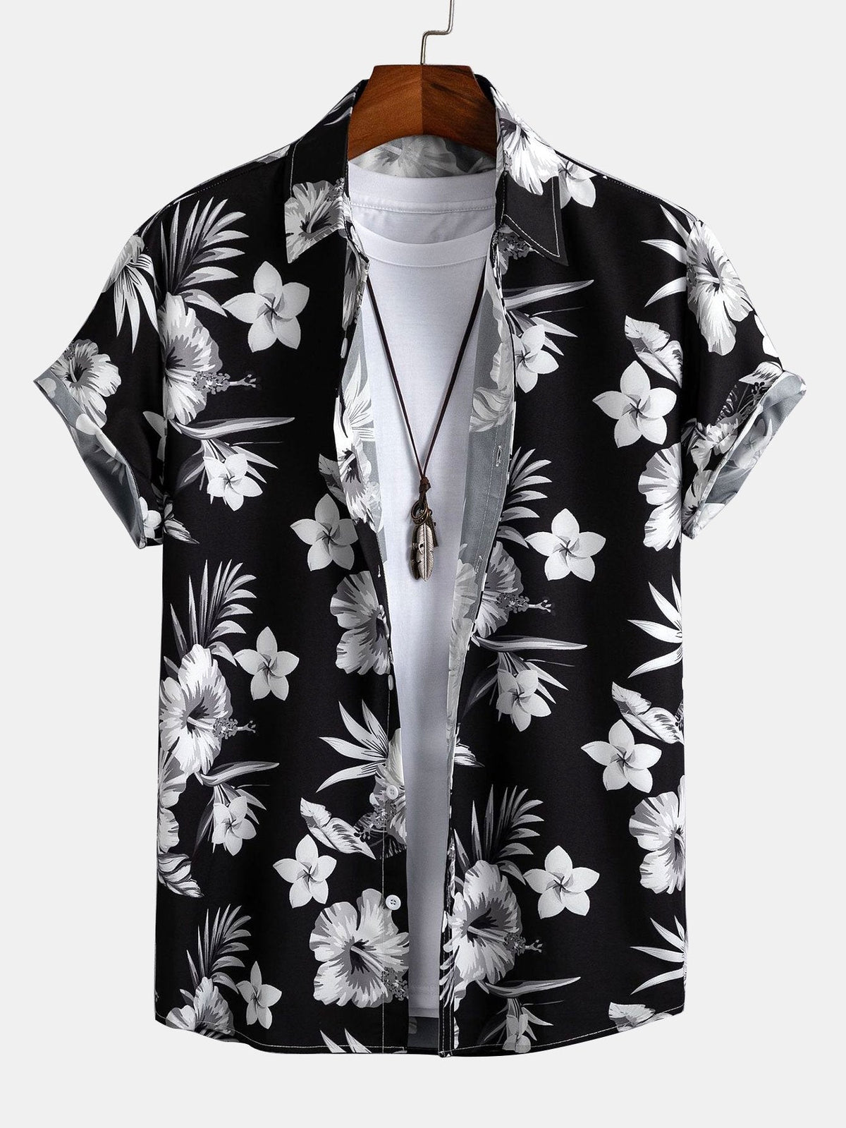 Tropical Floral Print Button-Up Shirt & Swim Shorts