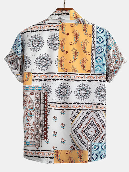 Scarf Print Button-Up Shirt & Swim Shorts