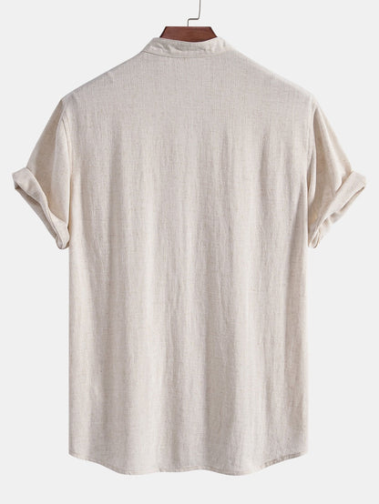 V-Neck Linen-Rayon Blend Shirt & Straight-Leg Linen Pants