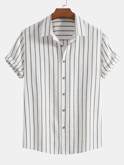 Cotton Blend Striped Button-Up Shirt