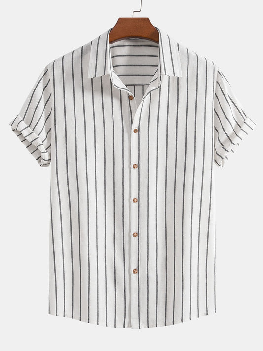 Cotton Blend Striped Button-Up Shirt