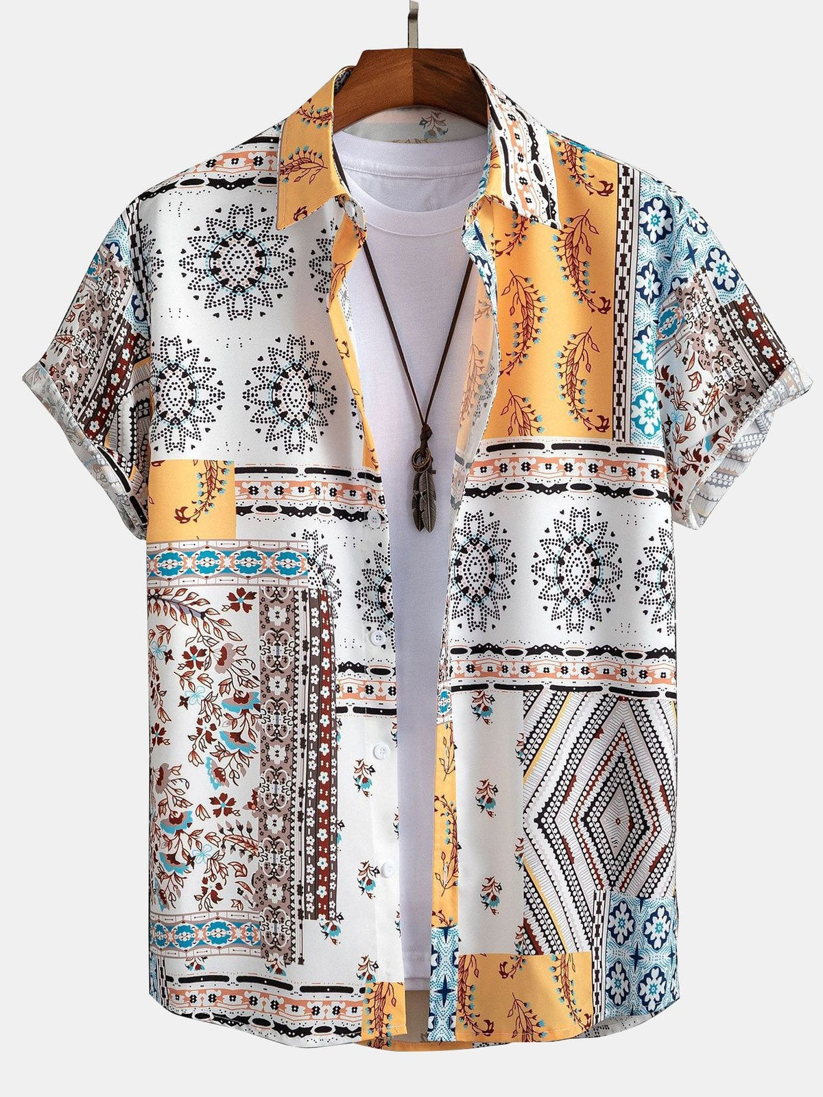 Scarf Print Button-Up Shirt & Swim Shorts