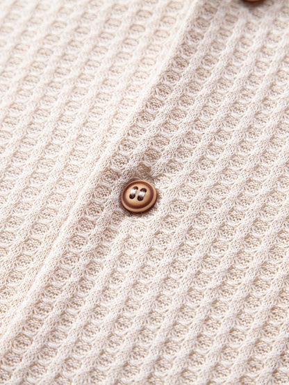 Short Sleeve Knit Waffle Cuban Shirt & Straight Linen Pants
