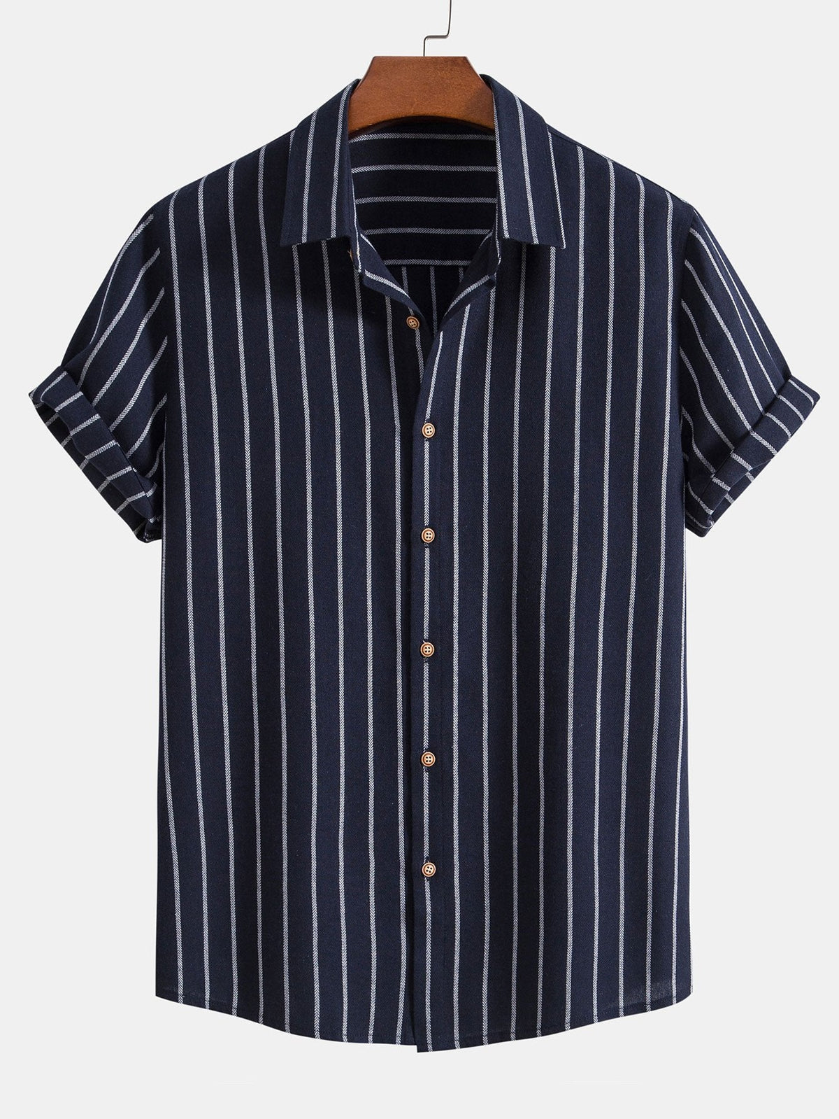 Cotton Blend Striped Button-Up Shirt