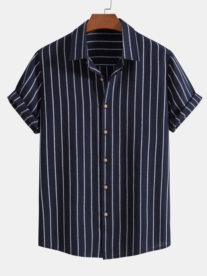 Cotton Blend Striped Button-Up Shirt