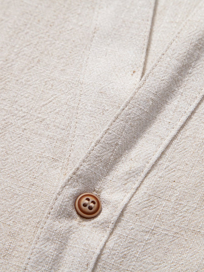V-Neck Linen-Rayon Blend Shirt & Straight-Leg Linen Pants