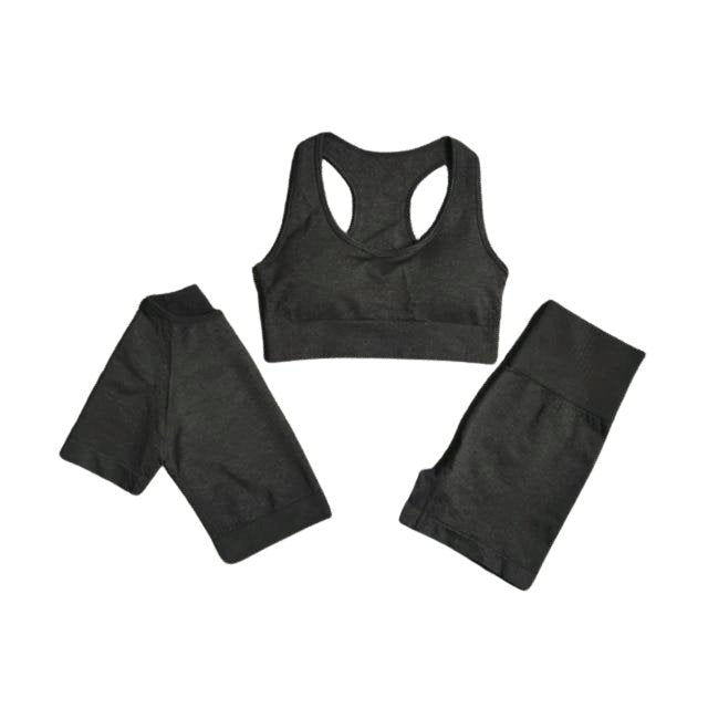 Sports Bra, Short Sleeve Top & Shorts Gym Set