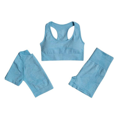Sports Bra, Short Sleeve Top & Shorts Gym Set